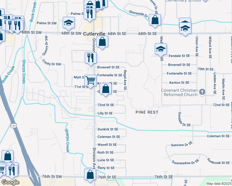 map of restaurants, bars, coffee shops, grocery stores, and more near 7159 Lodge Pole Drive Southeast in Wyoming