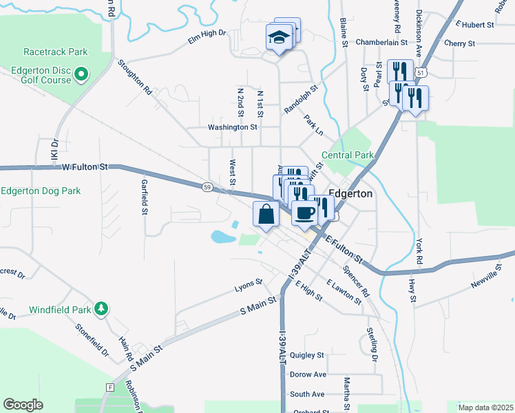 map of restaurants, bars, coffee shops, grocery stores, and more near 225 West Fulton Street in Edgerton