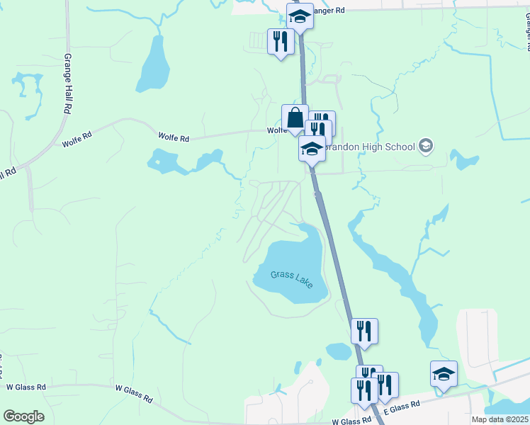 map of restaurants, bars, coffee shops, grocery stores, and more near 1140 South Ortonville Road in Brandon Township