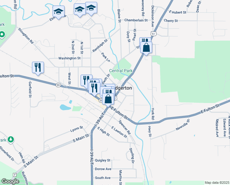 map of restaurants, bars, coffee shops, grocery stores, and more near 8 West Rollin Street in Edgerton