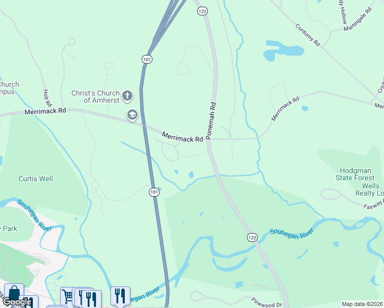 map of restaurants, bars, coffee shops, grocery stores, and more near 1 Smith Lane in Amherst