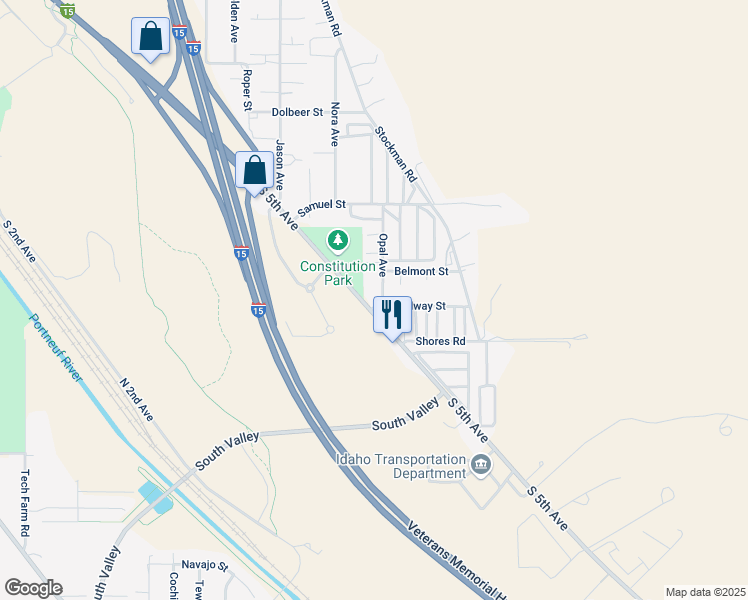 map of restaurants, bars, coffee shops, grocery stores, and more near 4347 Opal Avenue in Pocatello