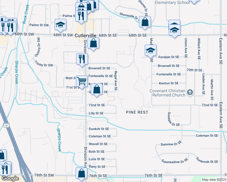 map of restaurants, bars, coffee shops, grocery stores, and more near 149 Gaines Street Southeast in Grand Rapids