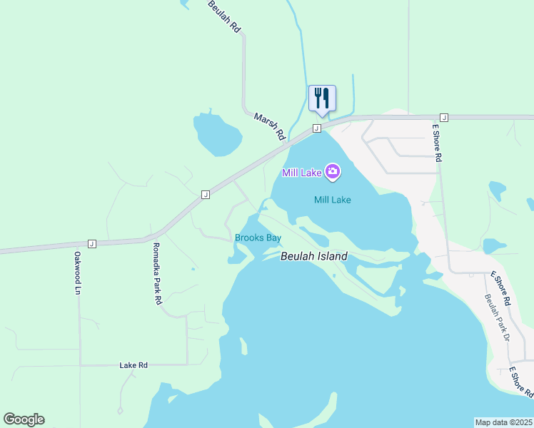 map of restaurants, bars, coffee shops, grocery stores, and more near N9491 Island Drive in Mukwonago