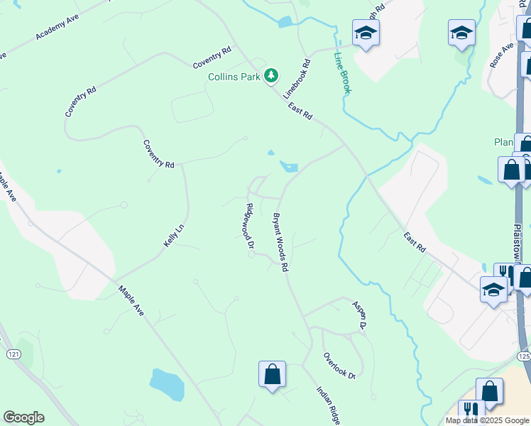 map of restaurants, bars, coffee shops, grocery stores, and more near 7 Rosewood Court in Atkinson