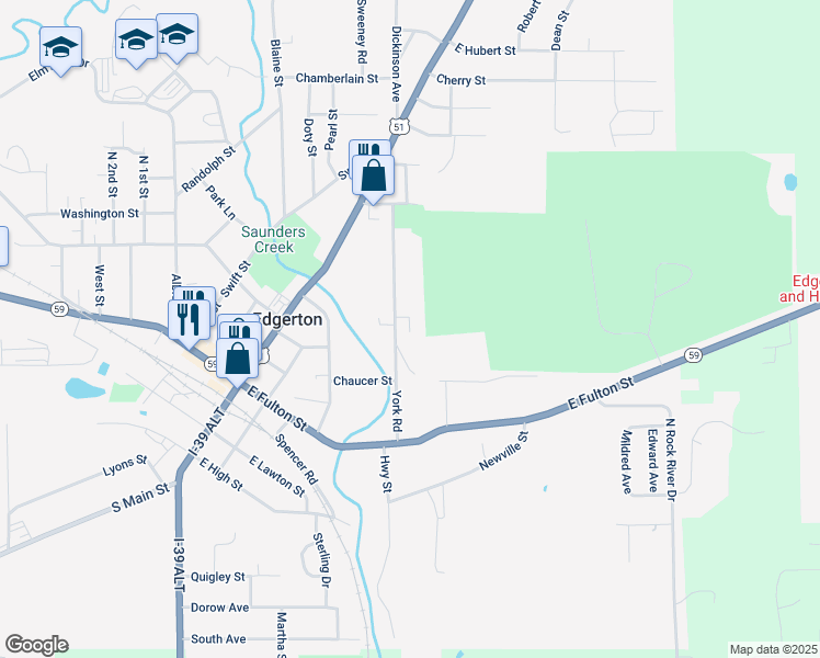 map of restaurants, bars, coffee shops, grocery stores, and more near 211 York Road in Edgerton