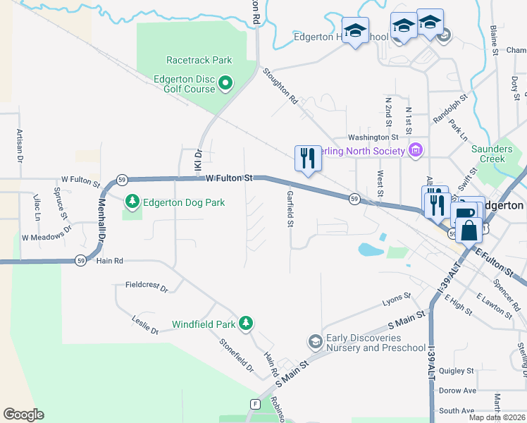 map of restaurants, bars, coffee shops, grocery stores, and more near 12 Garfield Street in Edgerton