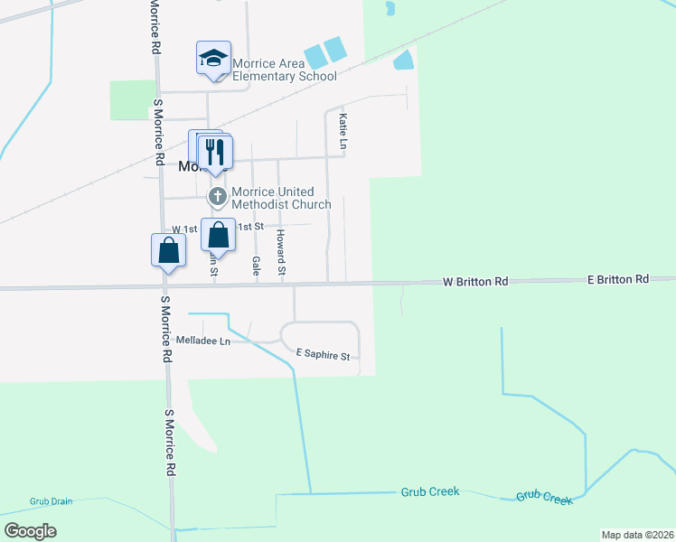 map of restaurants, bars, coffee shops, grocery stores, and more near 128 Walker Drive in Morrice