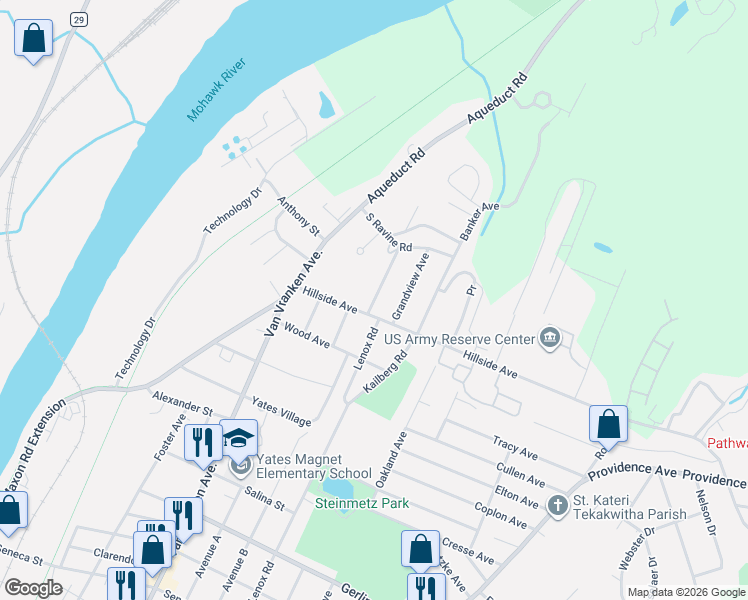 map of restaurants, bars, coffee shops, grocery stores, and more near 2515 Englewood Avenue in Schenectady County