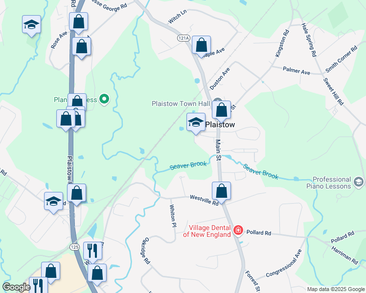 map of restaurants, bars, coffee shops, grocery stores, and more near 120 Main Street in Plaistow
