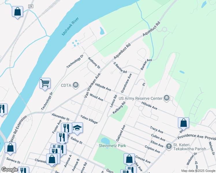 map of restaurants, bars, coffee shops, grocery stores, and more near 2515 Englewood Avenue in Schenectady County
