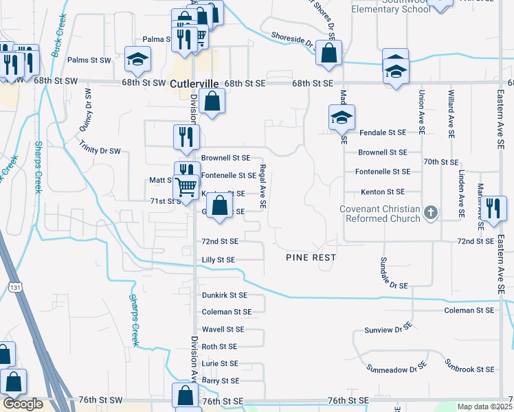 map of restaurants, bars, coffee shops, grocery stores, and more near 164 Kenton Street Southeast in Grand Rapids