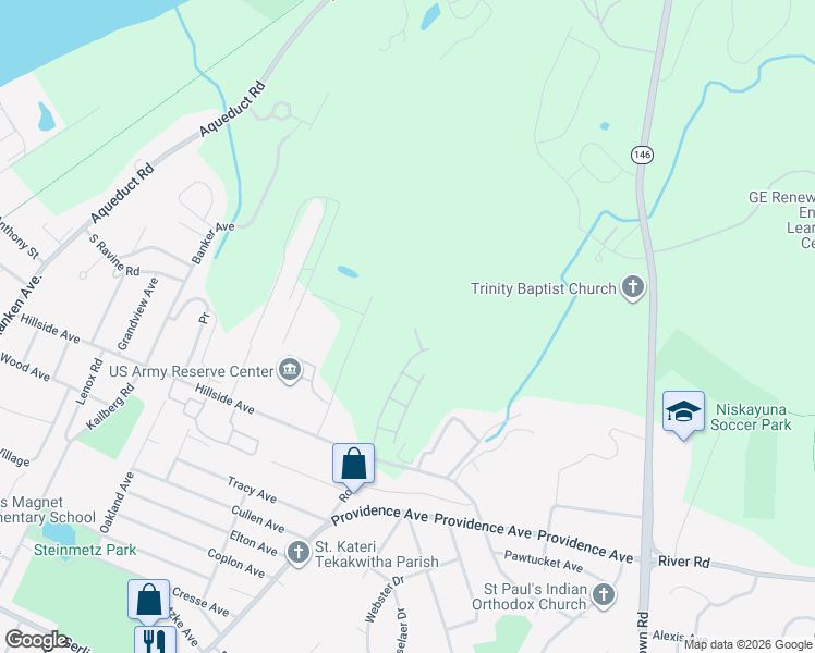 map of restaurants, bars, coffee shops, grocery stores, and more near 30 Commerce Park Road in Schenectady