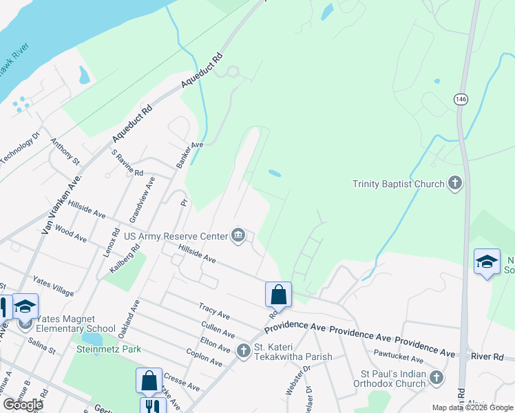 map of restaurants, bars, coffee shops, grocery stores, and more near 30 Commerce Park Drive in Niskayuna