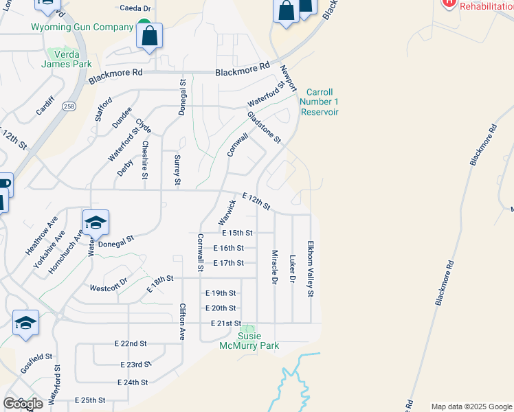 map of restaurants, bars, coffee shops, grocery stores, and more near Newport in Casper
