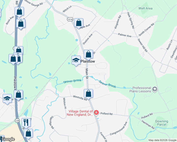 map of restaurants, bars, coffee shops, grocery stores, and more near 133 Main Street in Plaistow