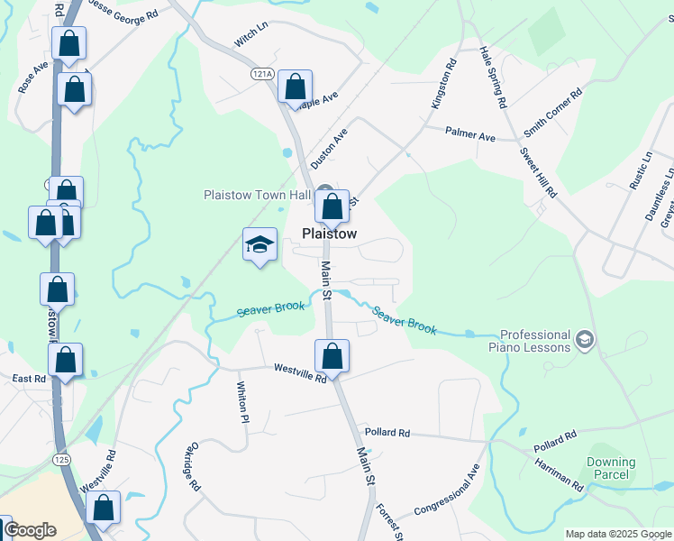 map of restaurants, bars, coffee shops, grocery stores, and more near 133 Main Street in Plaistow