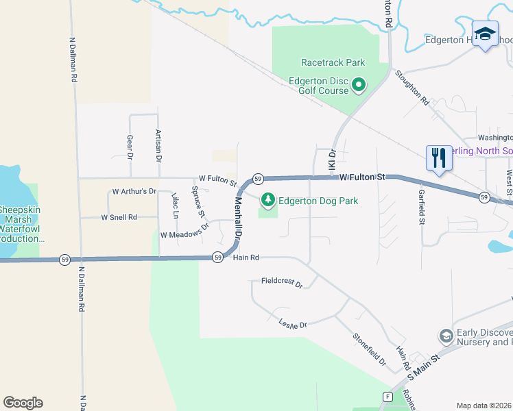 map of restaurants, bars, coffee shops, grocery stores, and more near 1301 Winston Drive in Edgerton