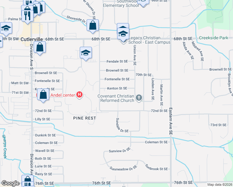 map of restaurants, bars, coffee shops, grocery stores, and more near 518 Kenton Street Southeast in Grand Rapids