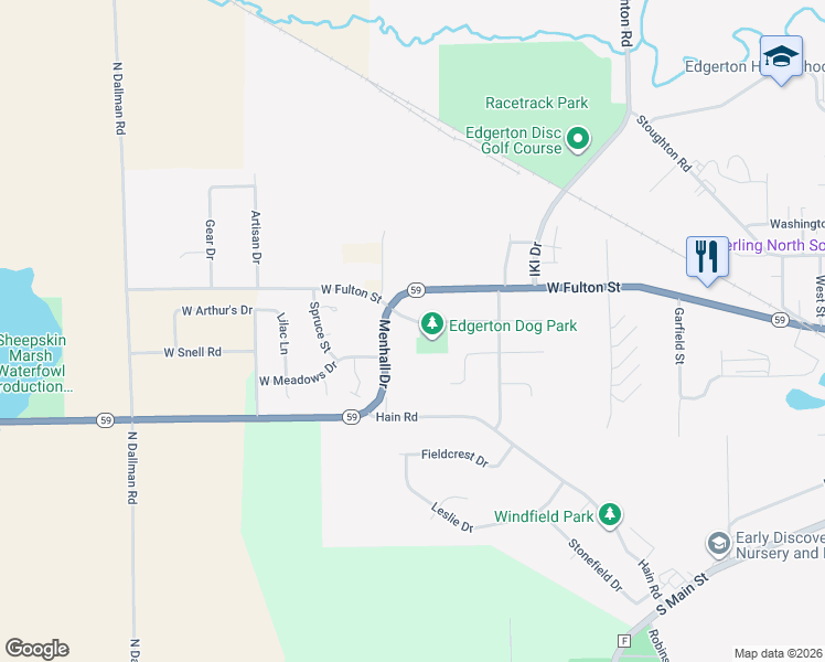 map of restaurants, bars, coffee shops, grocery stores, and more near 1301 Winston Drive in Edgerton
