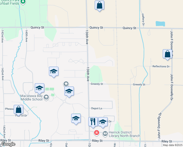 map of restaurants, bars, coffee shops, grocery stores, and more near 1247 136th Avenue in Holland