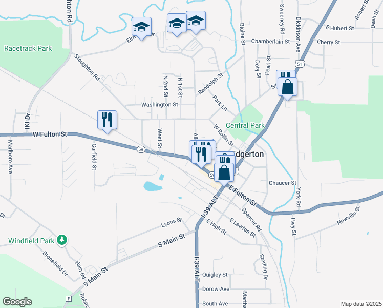 map of restaurants, bars, coffee shops, grocery stores, and more near 12 Albion Street in Edgerton