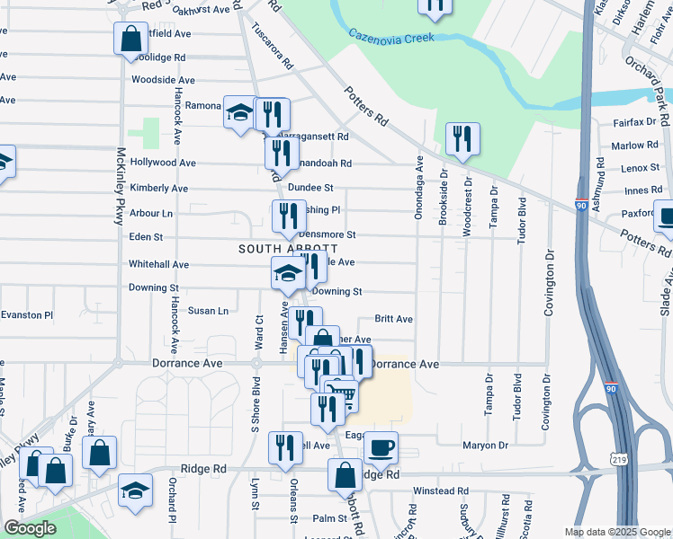 map of restaurants, bars, coffee shops, grocery stores, and more near 29 Carlyle Avenue in Buffalo