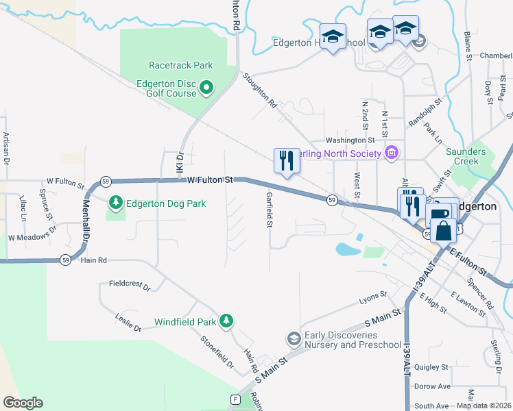 map of restaurants, bars, coffee shops, grocery stores, and more near 12 Garfield Street in Edgerton