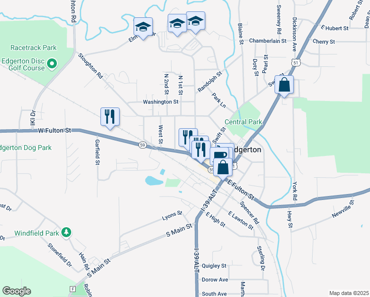 map of restaurants, bars, coffee shops, grocery stores, and more near 312 West Fulton Street in Edgerton