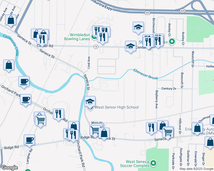 map of restaurants, bars, coffee shops, grocery stores, and more near 3266 Seneca Street in Buffalo