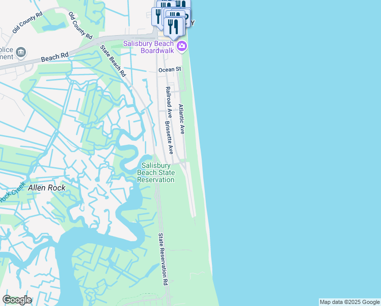 map of restaurants, bars, coffee shops, grocery stores, and more near 125 Atlantic Avenue in Salisbury