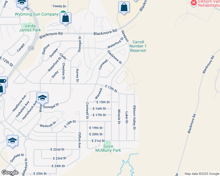 map of restaurants, bars, coffee shops, grocery stores, and more near Newport in Casper