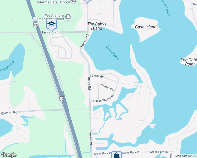 map of restaurants, bars, coffee shops, grocery stores, and more near 2493 Crane Road in Fenton