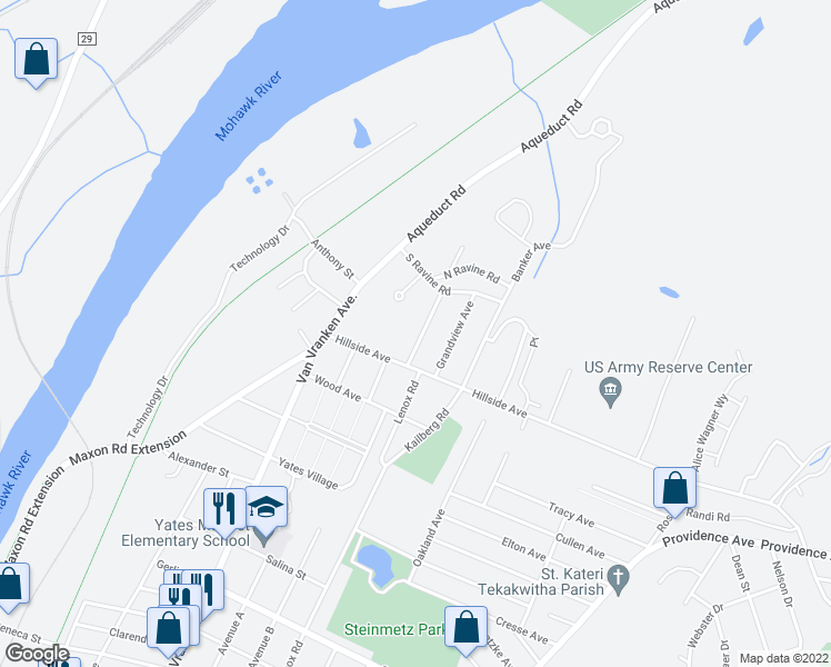 map of restaurants, bars, coffee shops, grocery stores, and more near 2515 Englewood Avenue in Schenectady County