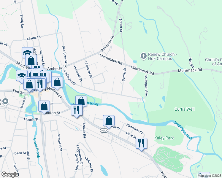 map of restaurants, bars, coffee shops, grocery stores, and more near 6 Hilltop Drive in Milford
