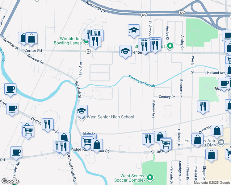map of restaurants, bars, coffee shops, grocery stores, and more near 124 Jasmine Avenue in Buffalo