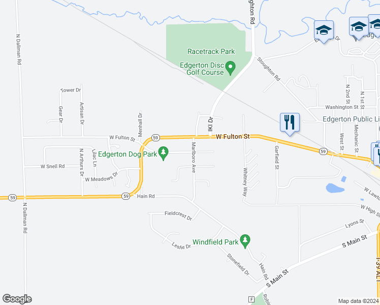 map of restaurants, bars, coffee shops, grocery stores, and more near 1202 Winston Drive in Edgerton