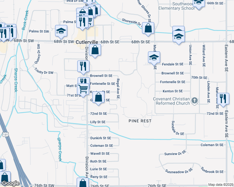 map of restaurants, bars, coffee shops, grocery stores, and more near 164 Kenton Street Southeast in Grand Rapids