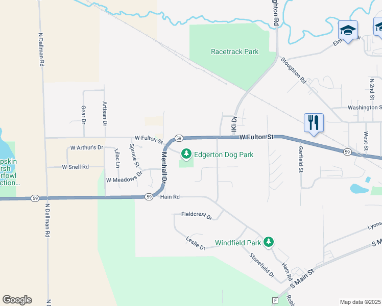 map of restaurants, bars, coffee shops, grocery stores, and more near 1267 Winston Drive in Edgerton