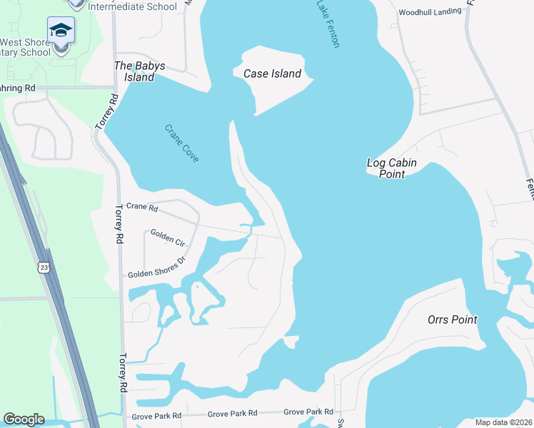 map of restaurants, bars, coffee shops, grocery stores, and more near 13208 Lake Shore Drive in Fenton