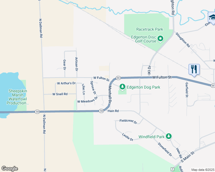 map of restaurants, bars, coffee shops, grocery stores, and more near 40 Menhall Drive in Edgerton