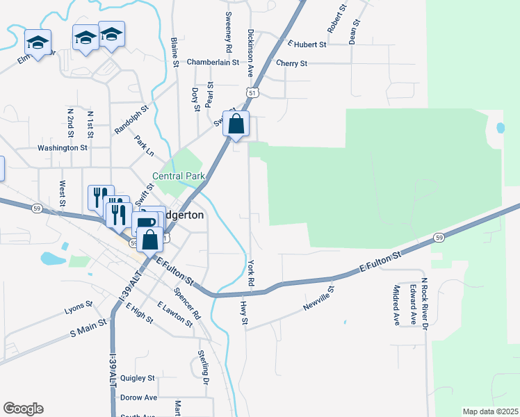 map of restaurants, bars, coffee shops, grocery stores, and more near 211 York Road in Edgerton