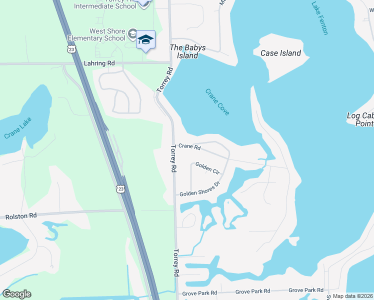 map of restaurants, bars, coffee shops, grocery stores, and more near 2493 Crane Road in Fenton