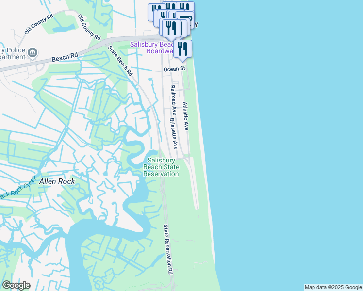 map of restaurants, bars, coffee shops, grocery stores, and more near 133 Railroad Avenue in Salisbury