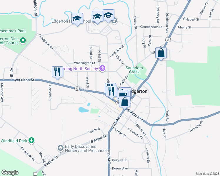 map of restaurants, bars, coffee shops, grocery stores, and more near 13 Albion Street in Edgerton