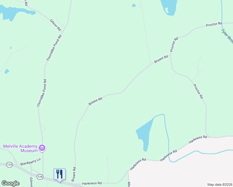map of restaurants, bars, coffee shops, grocery stores, and more near Bryant Rd in Jaffrey