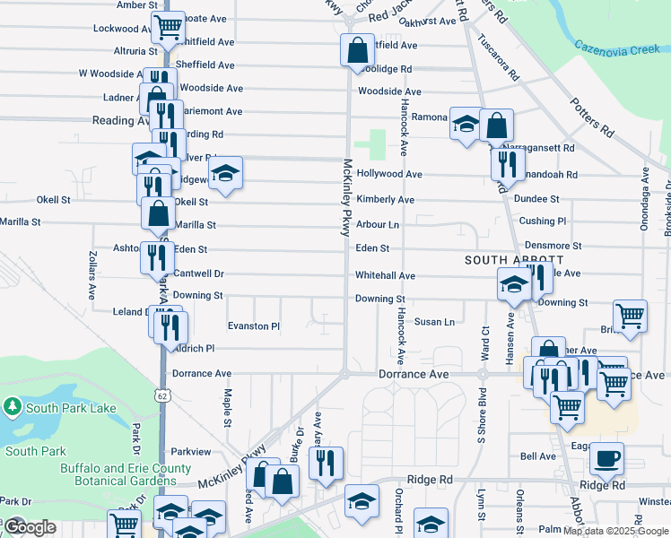 map of restaurants, bars, coffee shops, grocery stores, and more near 210 Cantwell Drive in Buffalo