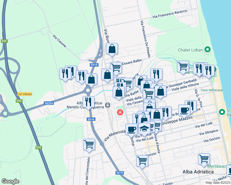 map of restaurants, bars, coffee shops, grocery stores, and more near 1 Via Teano in Alba Adriatica