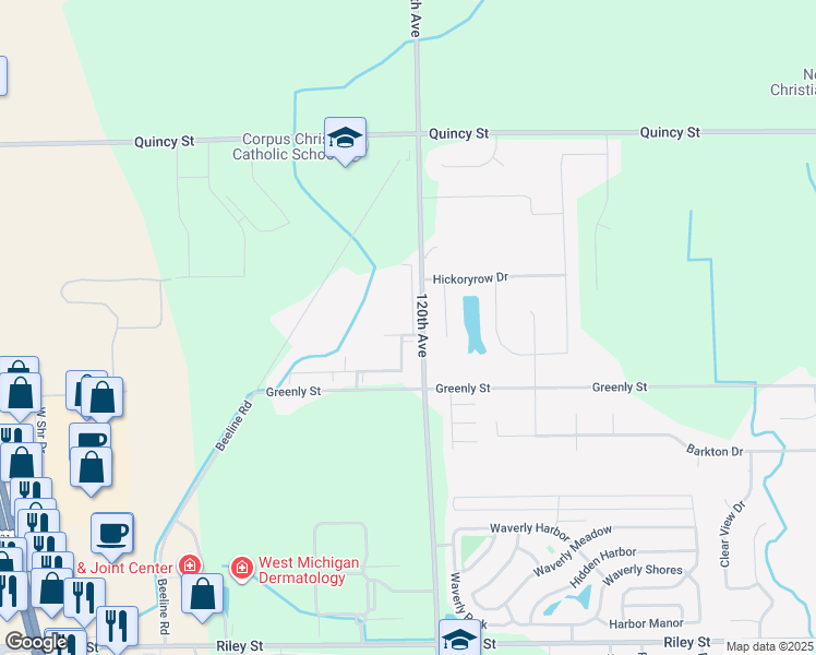 map of restaurants, bars, coffee shops, grocery stores, and more near 3688 120th Avenue in Holland