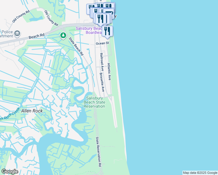 map of restaurants, bars, coffee shops, grocery stores, and more near 133 Railroad Avenue in Salisbury